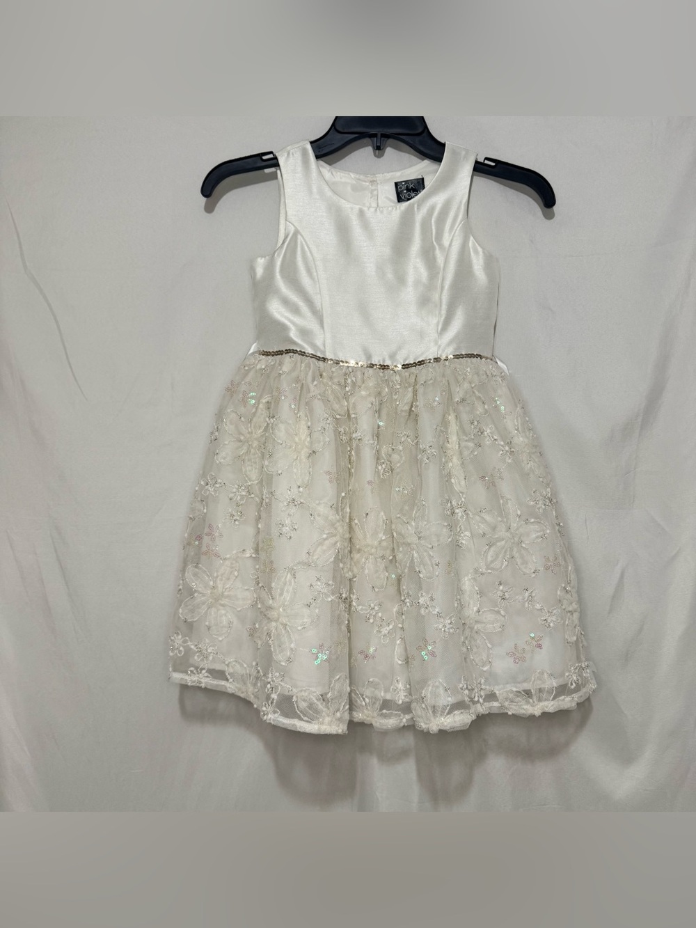 Girls Pink & Violet Ivory Floral Embroidered Party Dress size 6